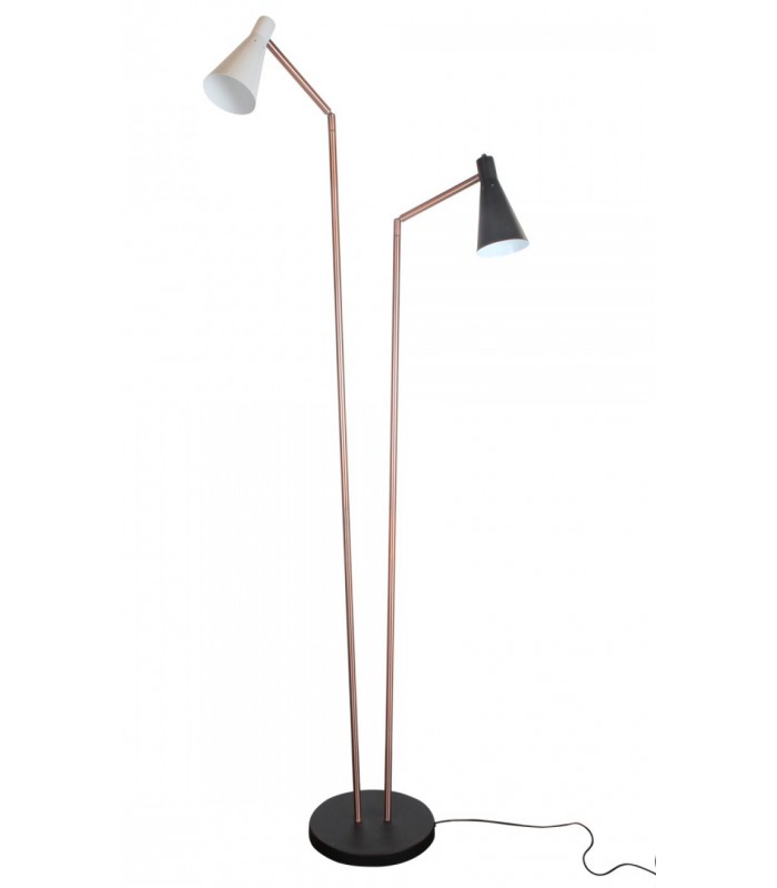 lampadaire-design-double-en-metal-cuivre-et-abat-jour-noir-et-blanc